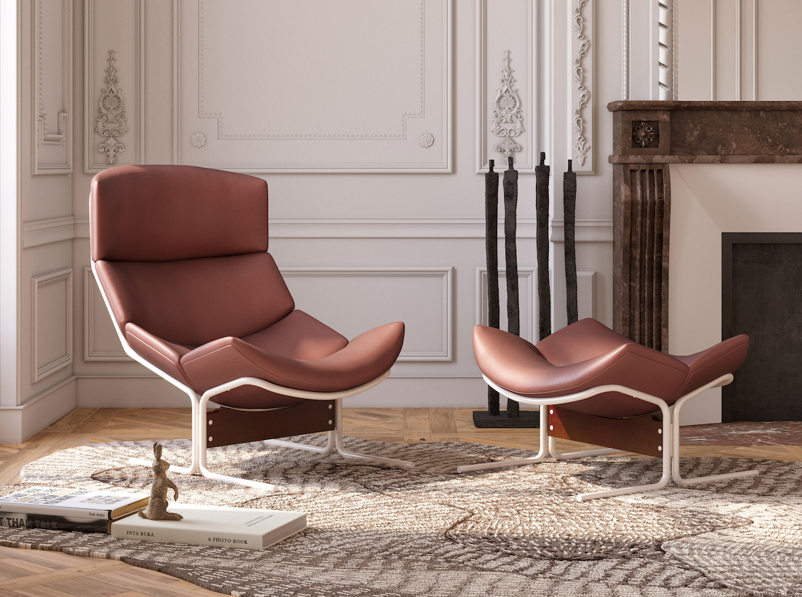 Fauteuil lounge iconique cuir design Michel Mortier